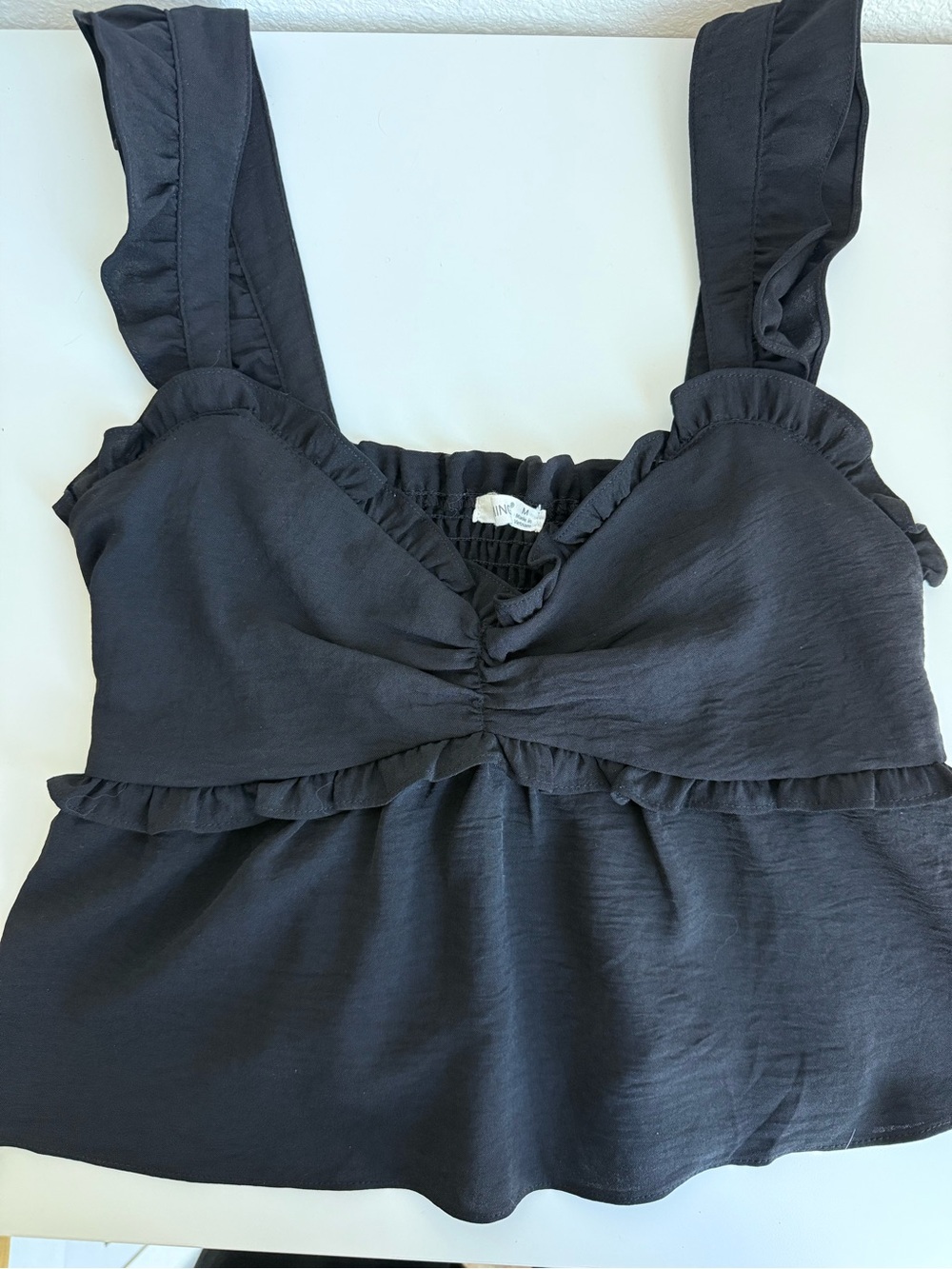 Timing Black Ruffle Strap Sleeveless Top